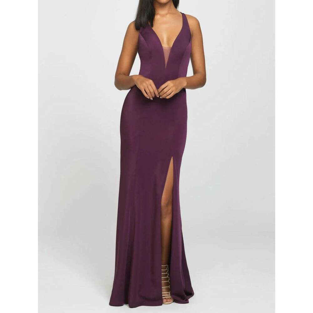NEW ALLURE BRIDALS deep v open back gown in plum